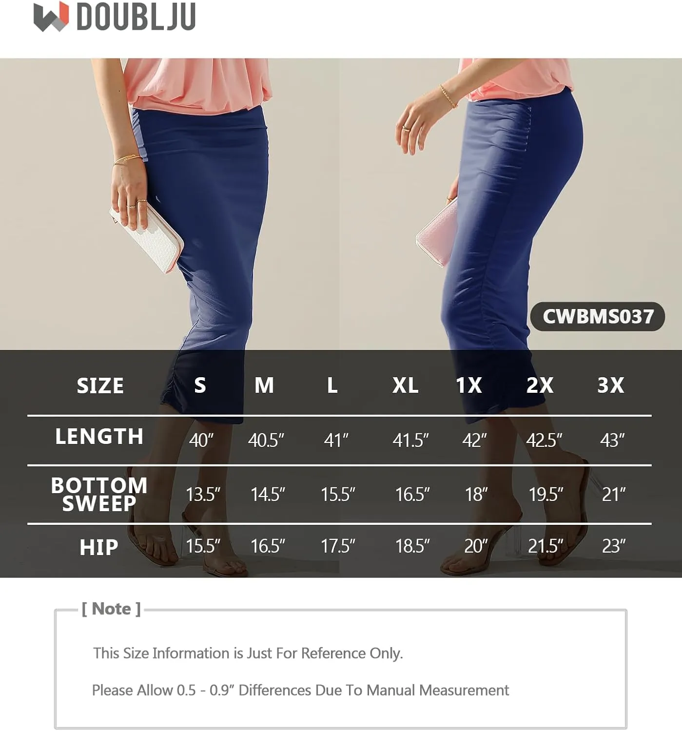 DOUBLJU Slim Fit Ruched Pencil Skirts for Women High Waisted Elastic Band Bodycon Shirring Skirt with Plus Size, Maxi Length
