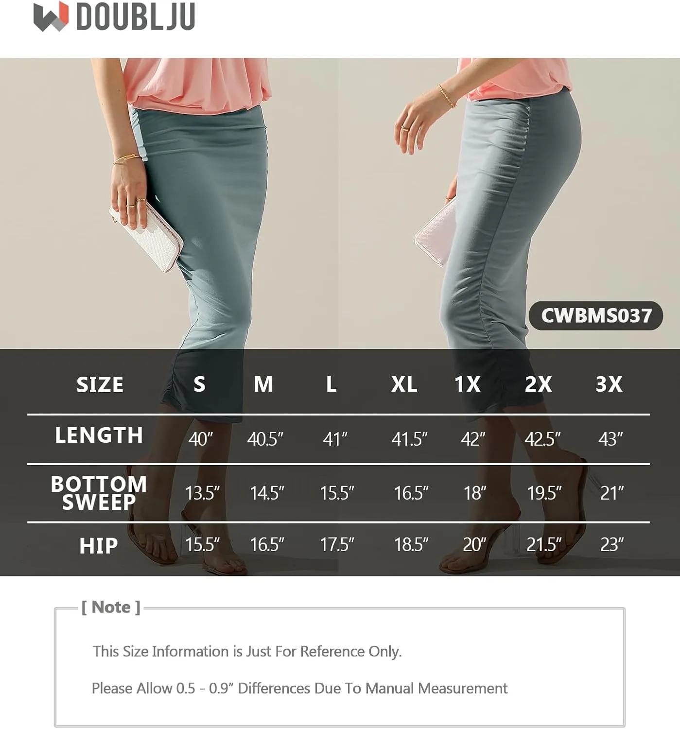 DOUBLJU Slim Fit Ruched Pencil Skirts for Women High Waisted Elastic Band Bodycon Shirring Skirt with Plus Size, Maxi Length