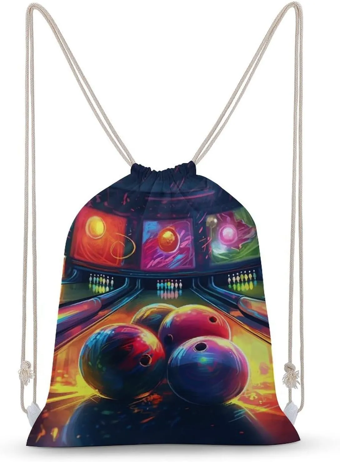 Drawstring Backpack Bowling Balls Printed Drawstring Bags Sport Gym Sackpack Sports Sackpack Drawstring Backpack Bag for Yoga Traveling Outdoor Sports