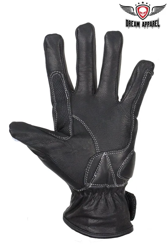 Dream Apparel Premium Full-Finger Leather Motorcycle Riding Gloves with Carbon Fiber Knuckle Protection