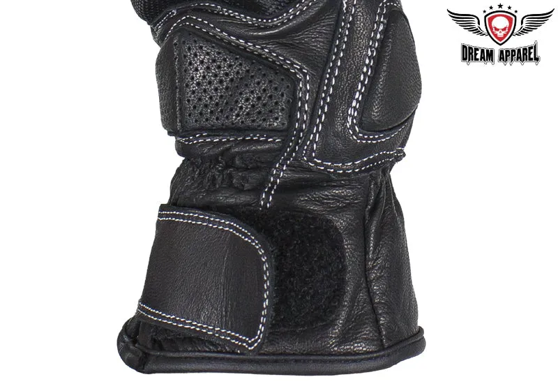 Dream Apparel Premium Full-Finger Leather Motorcycle Riding Gloves with Carbon Fiber Knuckle Protection