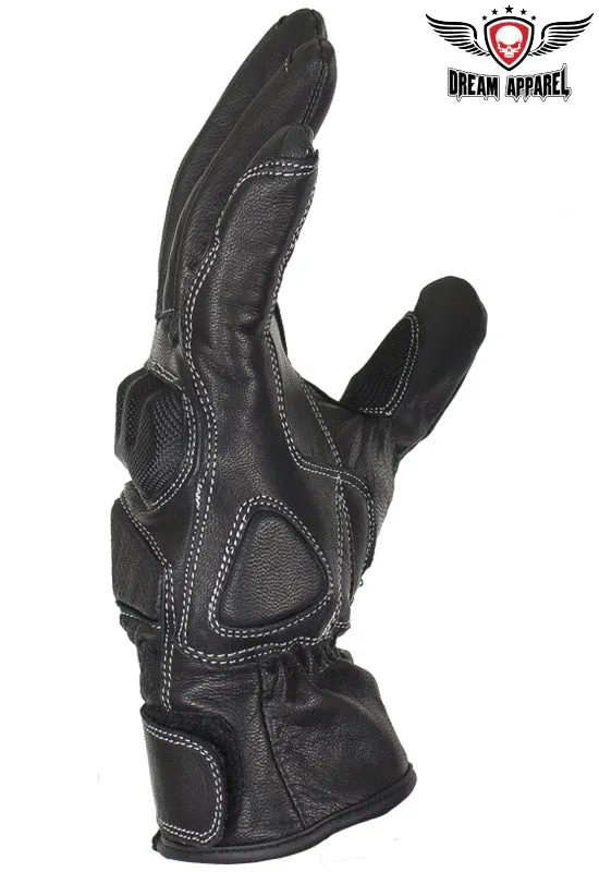 Dream Apparel Premium Full-Finger Leather Motorcycle Riding Gloves with Carbon Fiber Knuckle Protection