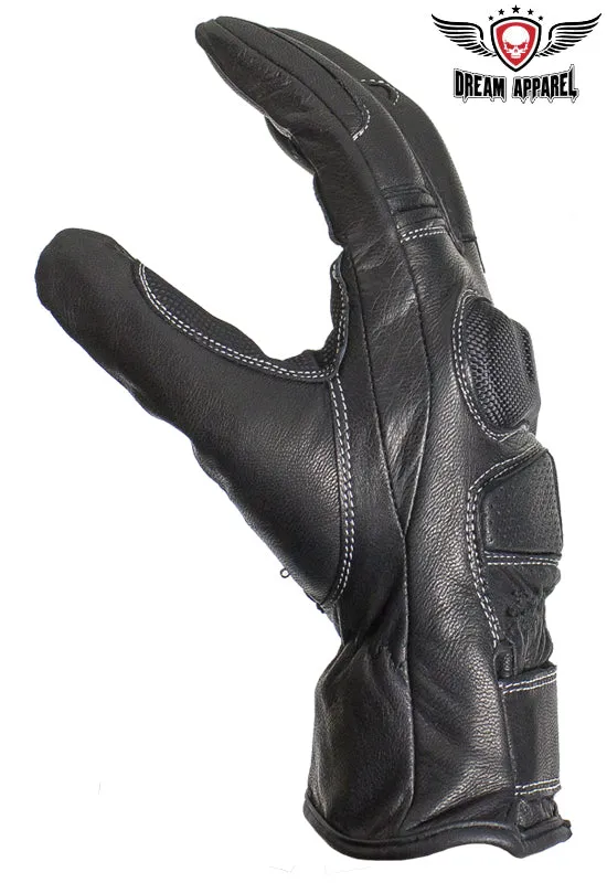 Dream Apparel Premium Full-Finger Leather Motorcycle Riding Gloves with Carbon Fiber Knuckle Protection