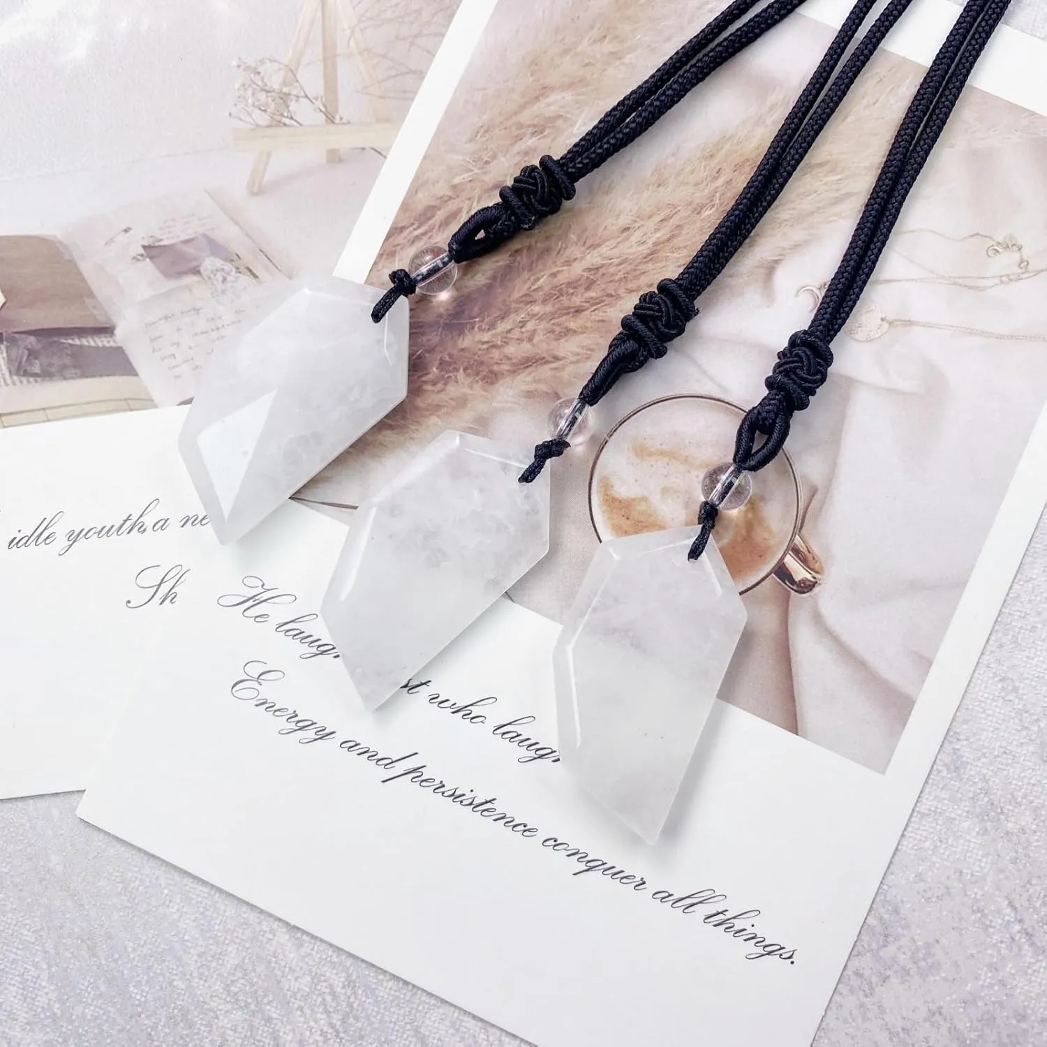 EDEN'S CALL Natural Crystal Stone Wolf Tooth Necklace for Women and Men Adjustable Faceted Quartz Stone Pendant Necklace for Reiki Balancing