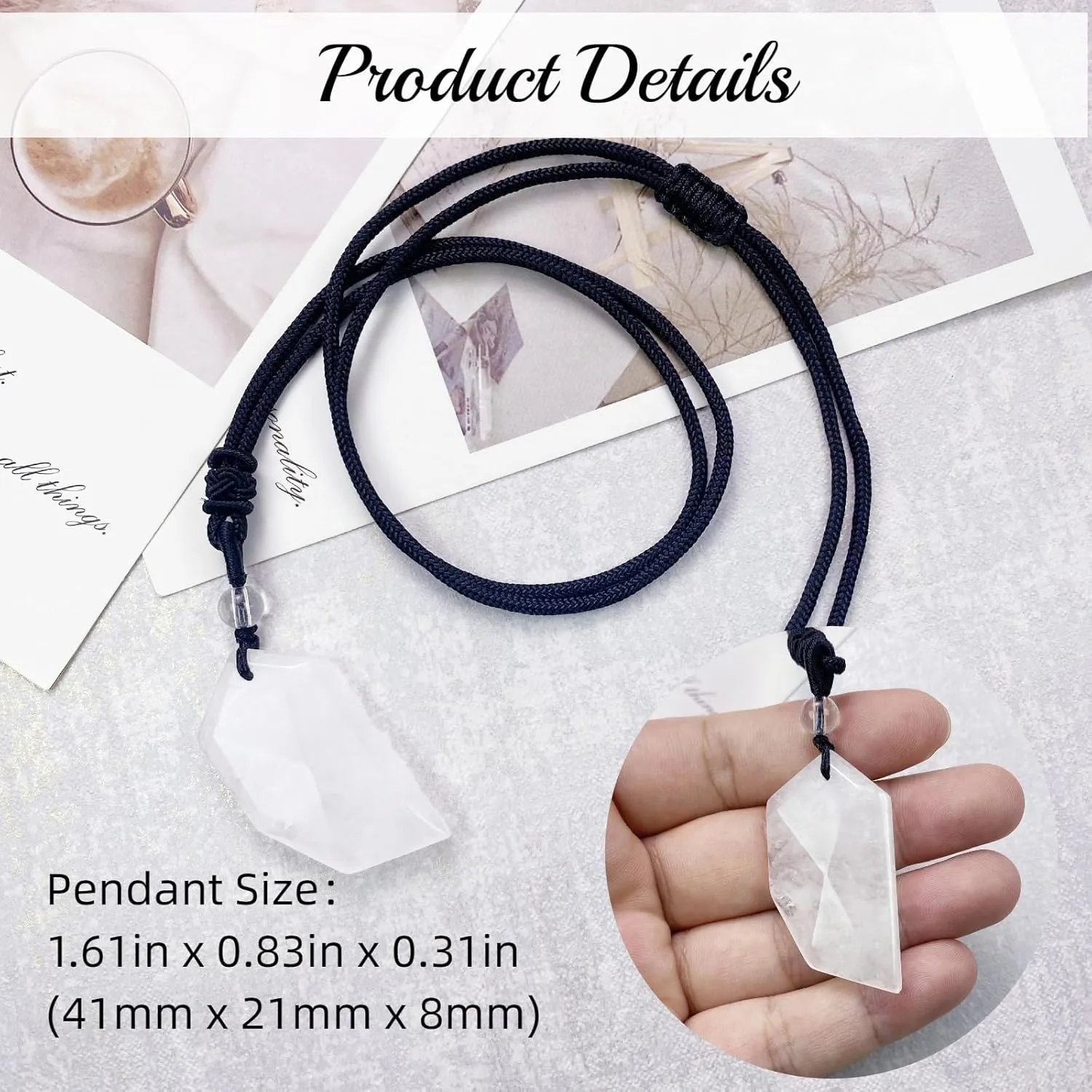 EDEN'S CALL Natural Crystal Stone Wolf Tooth Necklace for Women and Men Adjustable Faceted Quartz Stone Pendant Necklace for Reiki Balancing