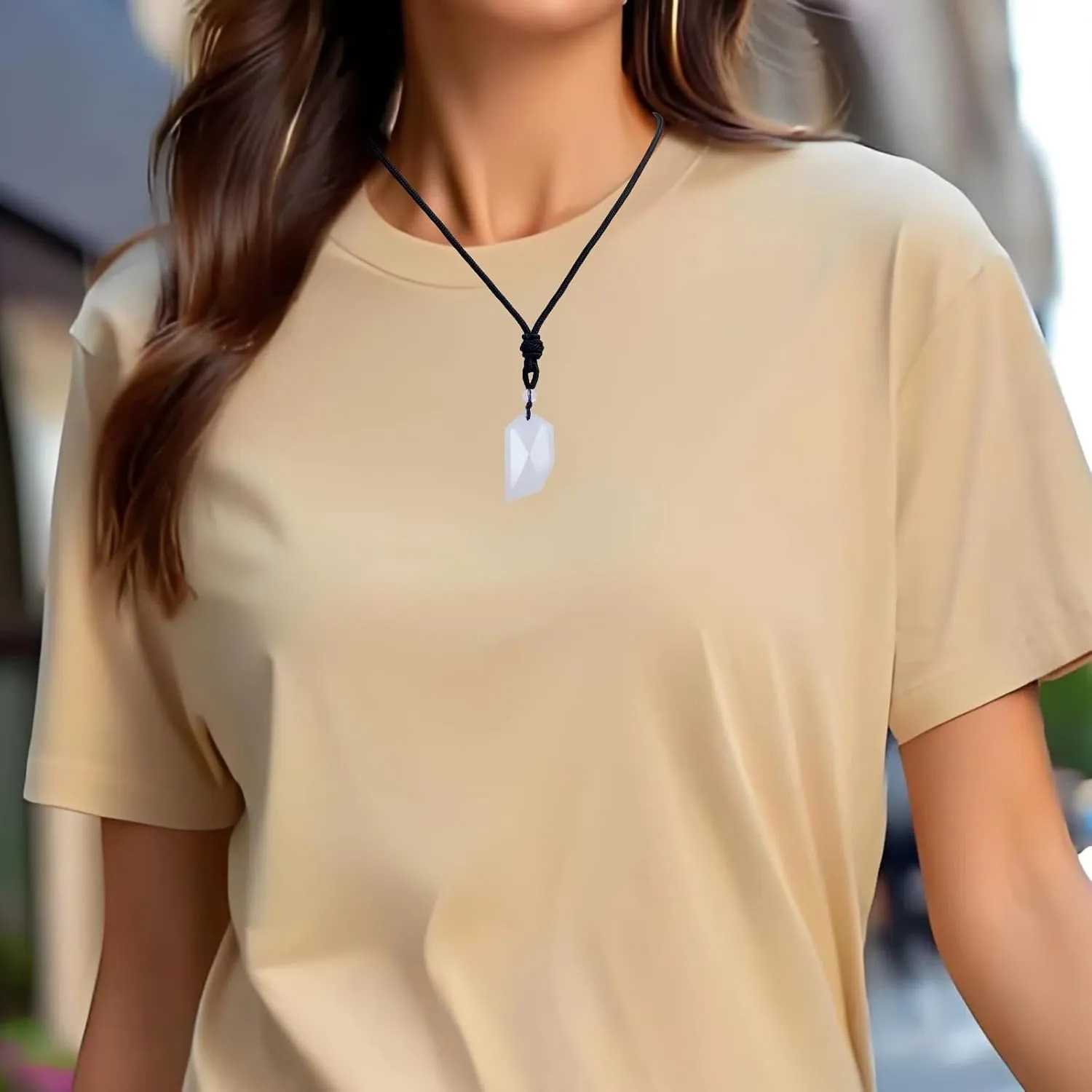 EDEN'S CALL Natural Crystal Stone Wolf Tooth Necklace for Women and Men Adjustable Faceted Quartz Stone Pendant Necklace for Reiki Balancing