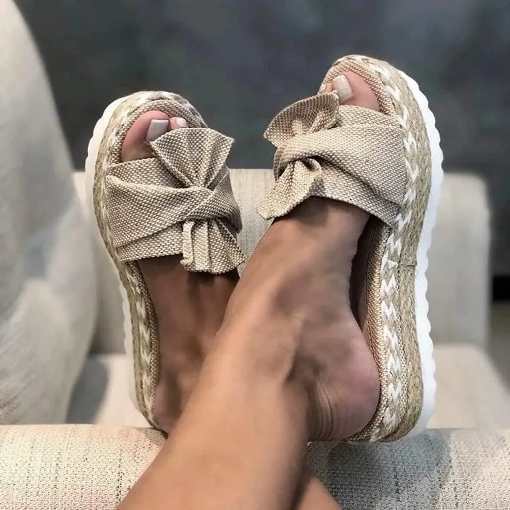 Eduavar Espadrille Sandals for Women, Sandals for Women Dressy Summer Bow Tie Open Toe Slip-on Sandals Wedge Platform Sandals