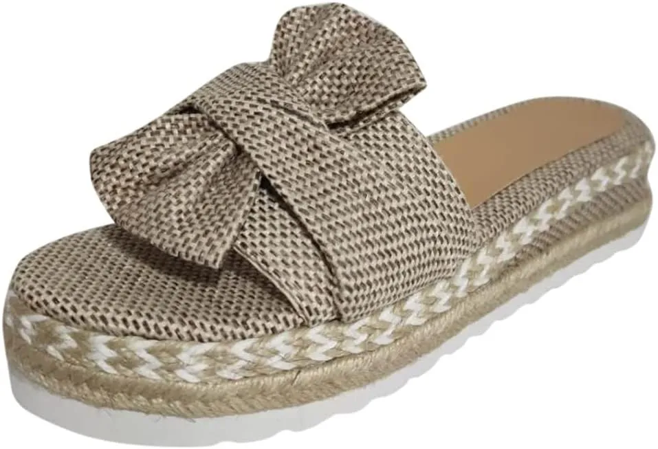 Eduavar Espadrille Sandals for Women, Sandals for Women Dressy Summer Bow Tie Open Toe Slip-on Sandals Wedge Platform Sandals