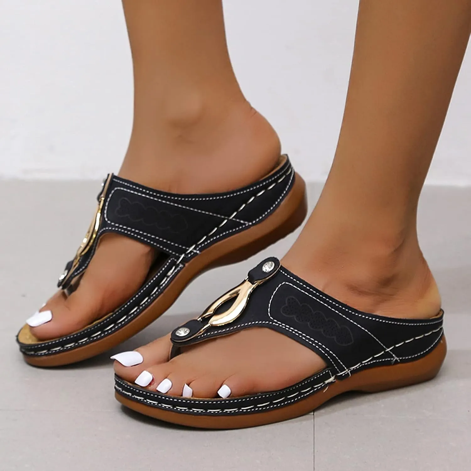 Eduavar Orthopedic Sandals for Women, Sandals Women with Arch Support Breathable Flip Flops Summer Casual Sandals Slippers