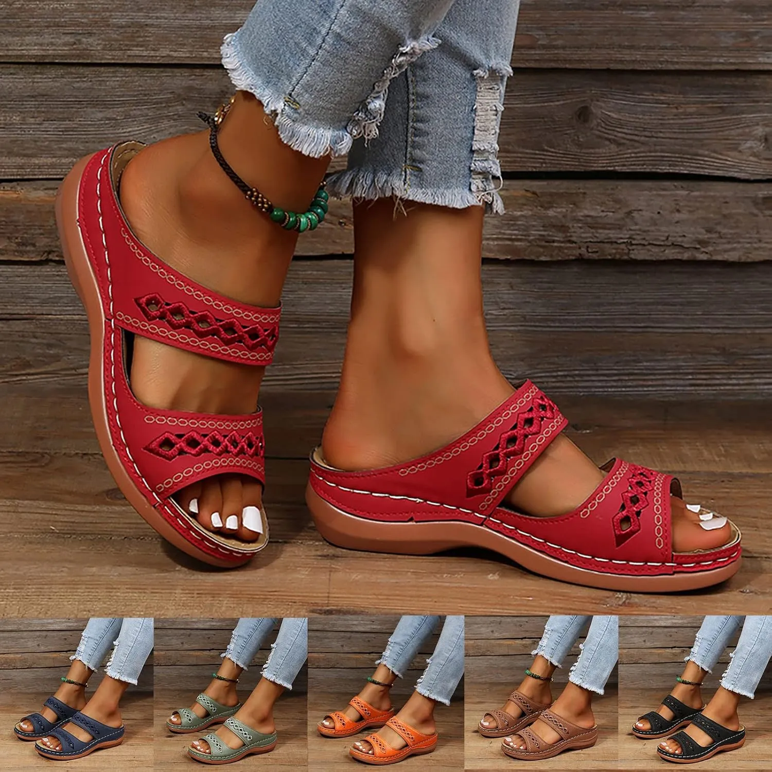 Eduavar Orthopedic Sandals for Women, Womens Sandals Comfortable Sandals Slippers Open Toe Wedge Sandals with Arch Support