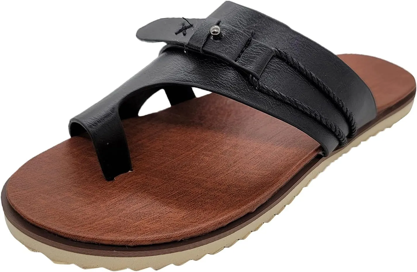 Eduavar Sandals for Women Casual Summer Orthopedic Correction Leather Ring Toe Sandals Solid/Leopard Print Flat Flip Flops