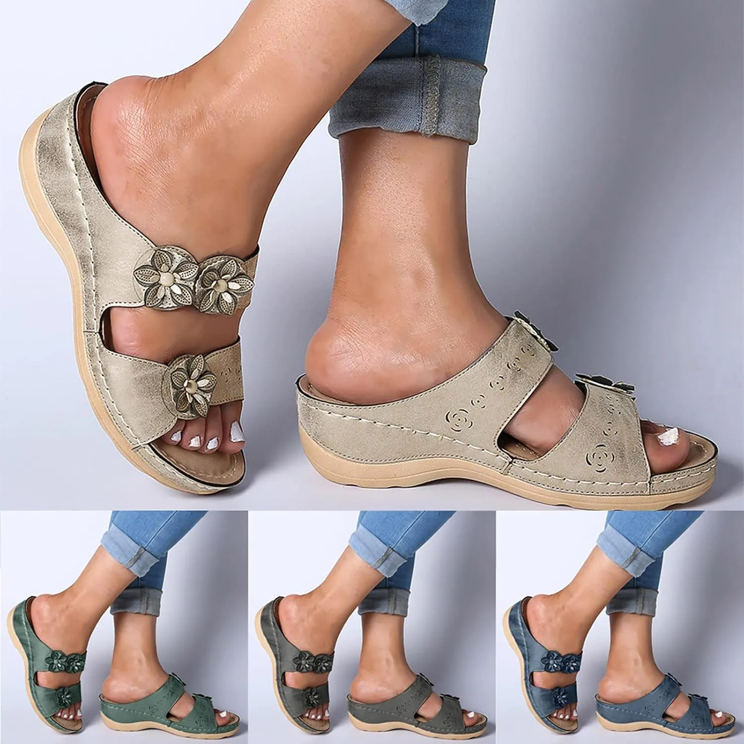 Eduavar Wedge Sandals for Women, Orthopedic Sandals for Women Wedge Sandals with Arch Support Anti-Slip Comfy Sandal