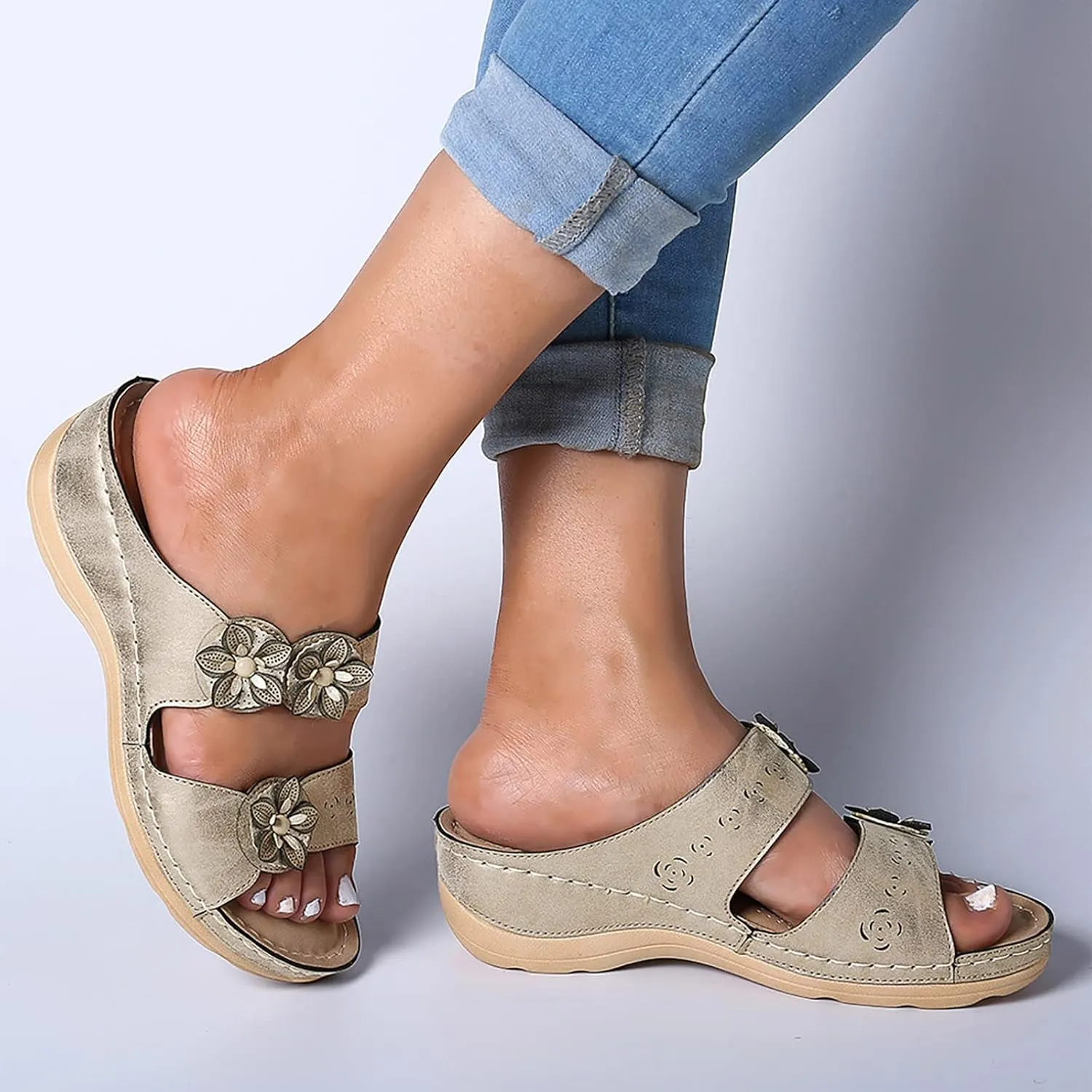 Eduavar Wedge Sandals for Women, Orthopedic Sandals for Women Wedge Sandals with Arch Support Anti-Slip Comfy Sandal