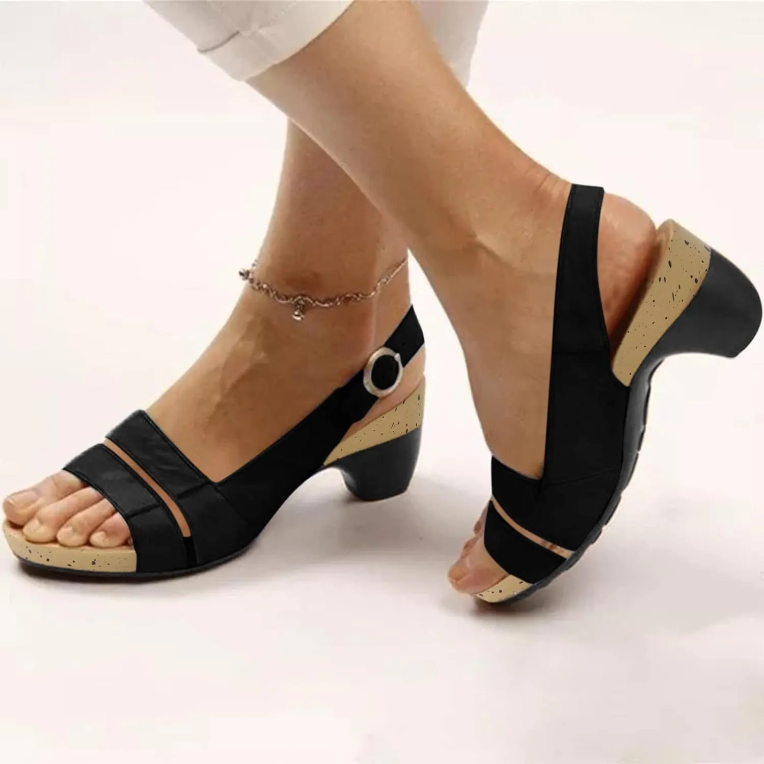 Eduavar Womens Sandals Dressy, Sandals Women Orthopedic Sandals Dressy Open Toe Low Heel Sandals with Ankle Strap