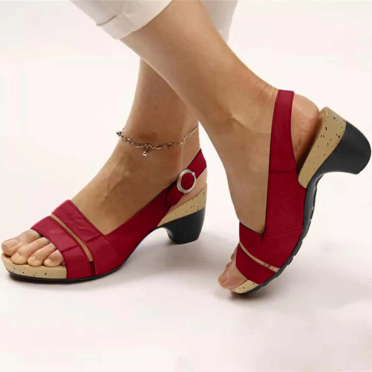 Eduavar Womens Wedge Sandals, Orthopedic Sandals for Women Open Toe Sandals Casual Heel Sandals with Ankle Strap