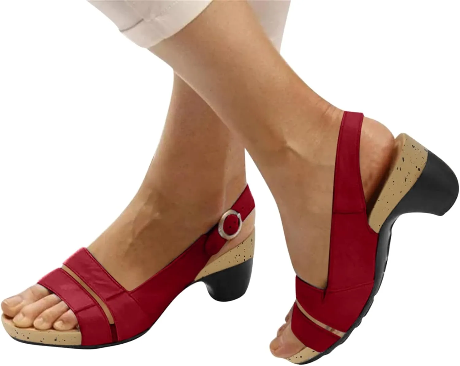 Eduavar Womens Wedge Sandals, Orthopedic Sandals for Women Open Toe Sandals Casual Heel Sandals with Ankle Strap
