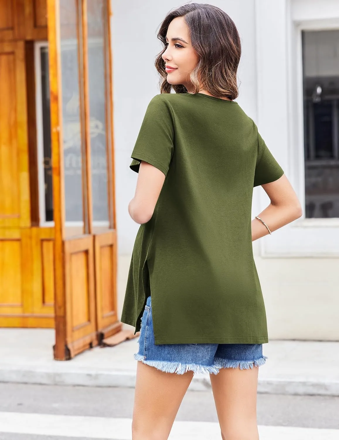 Ekouaer 3 Pack Maternity Shirts Short Sleeve Split Side Pregnancy Tops Casual Pregnant Tunic Blouse