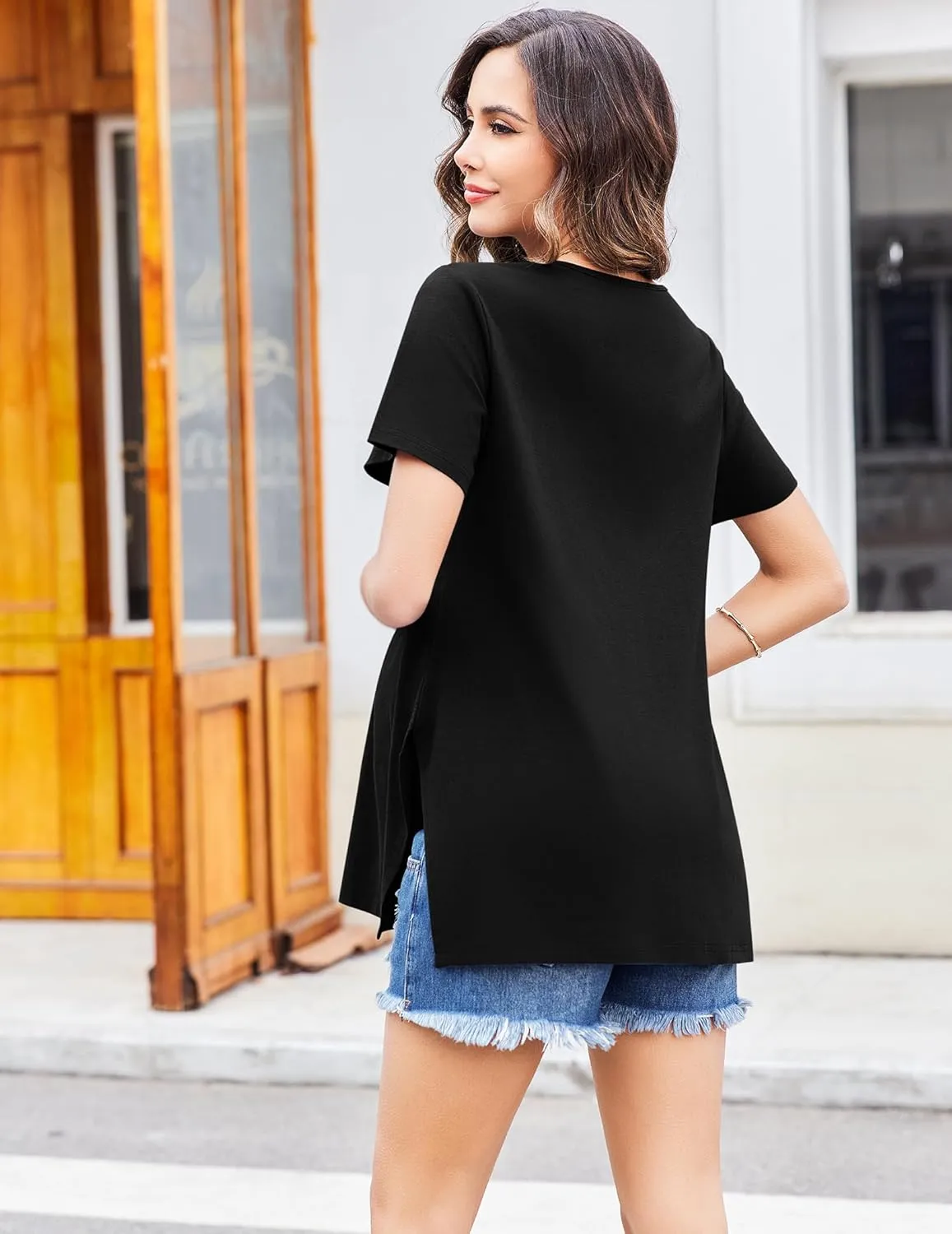 Ekouaer 3 Pack Maternity Shirts Short Sleeve Split Side Pregnancy Tops Casual Pregnant Tunic Blouse