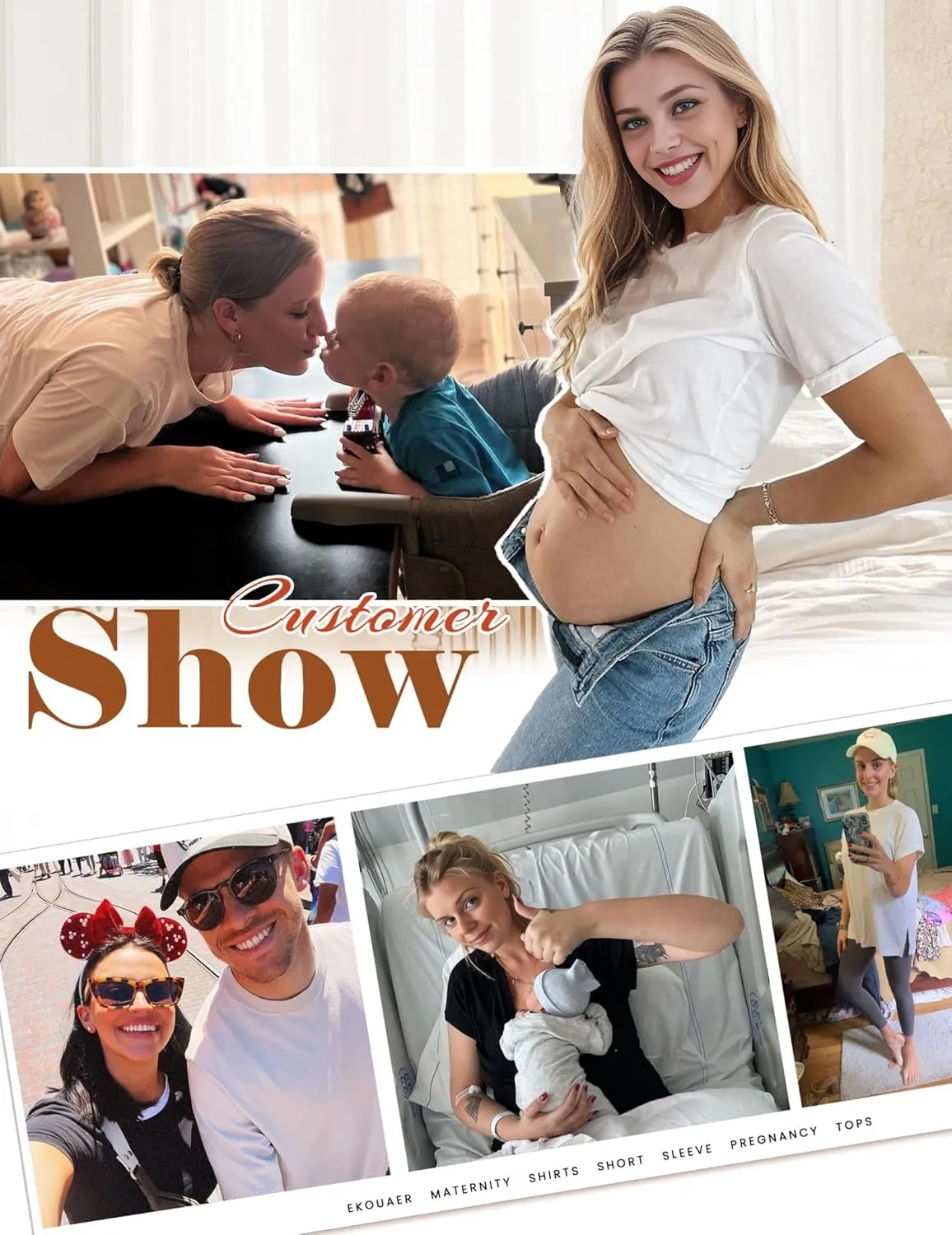 Ekouaer 3 Pack Maternity Shirts Short Sleeve Split Side Pregnancy Tops Casual Pregnant Tunic Blouse
