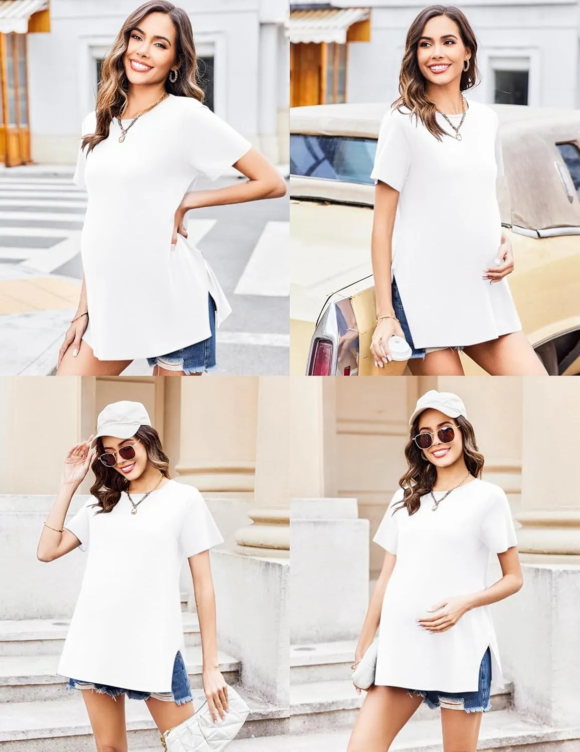 Ekouaer 3 Pack Maternity Shirts Short Sleeve Split Side Pregnancy Tops Casual Pregnant Tunic Blouse