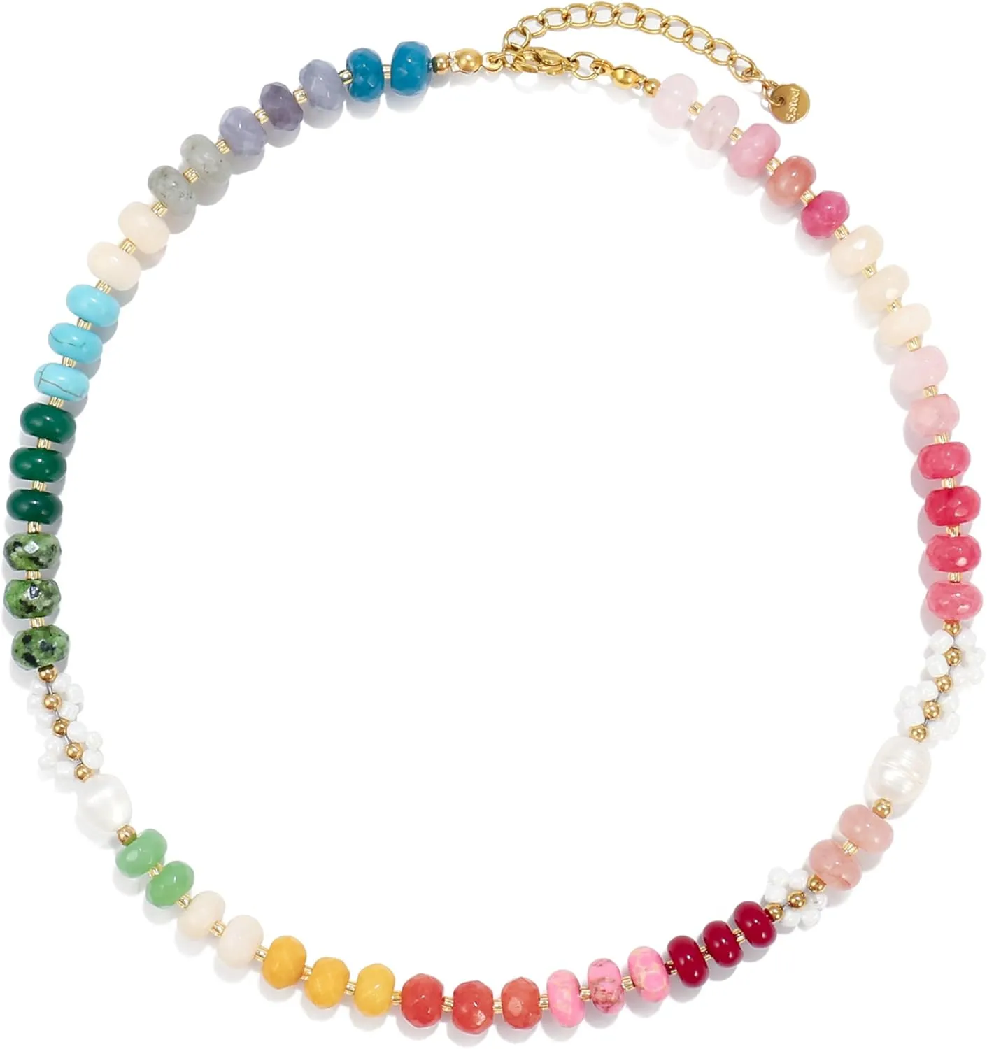 Elegance 11 designs Gemstone Beaded Necklaces For Women Rainbow Natural Stone Boho Waterproof Trendy Necklaces For Women Gift 16.5 inch
