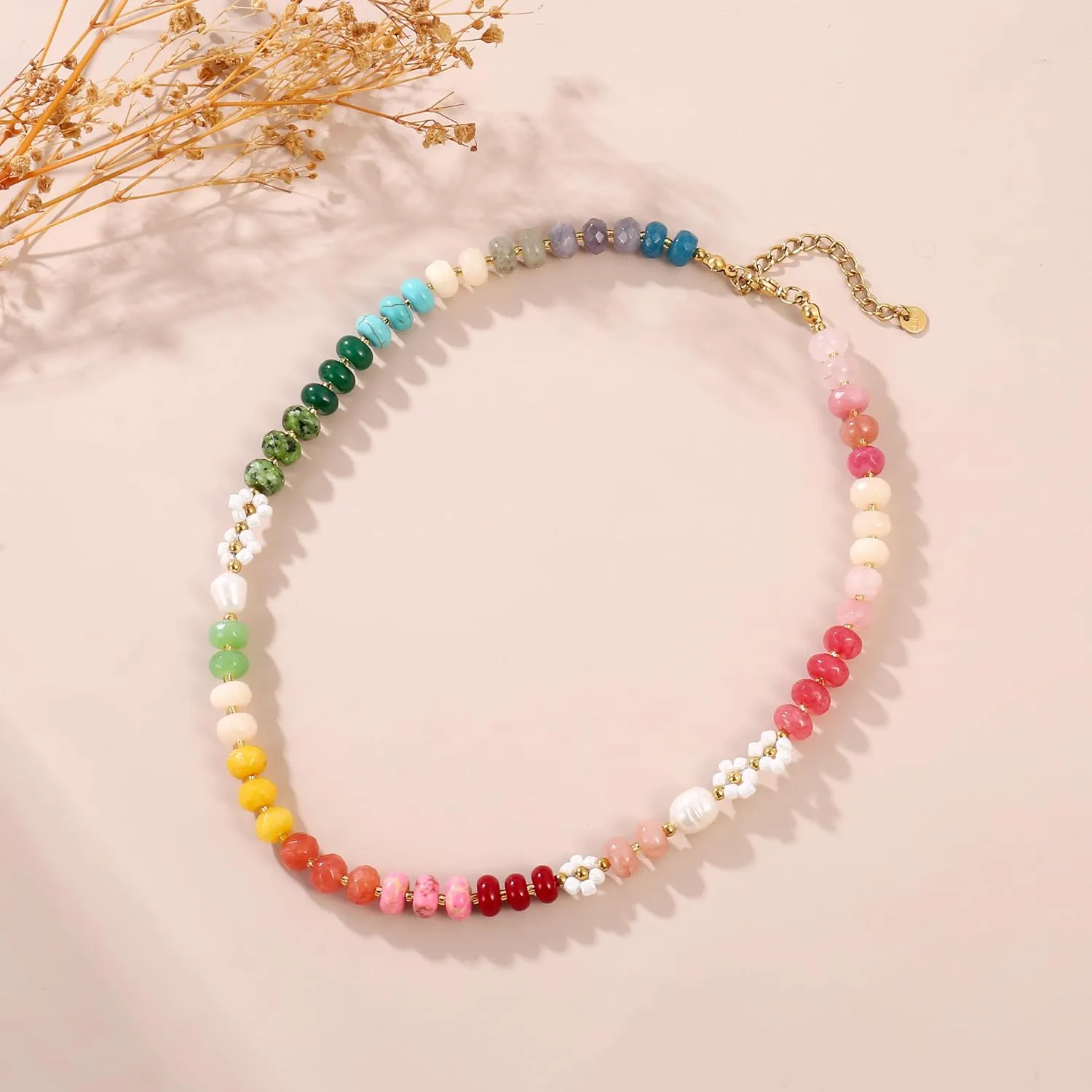Elegance 11 designs Gemstone Beaded Necklaces For Women Rainbow Natural Stone Boho Waterproof Trendy Necklaces For Women Gift 16.5 inch