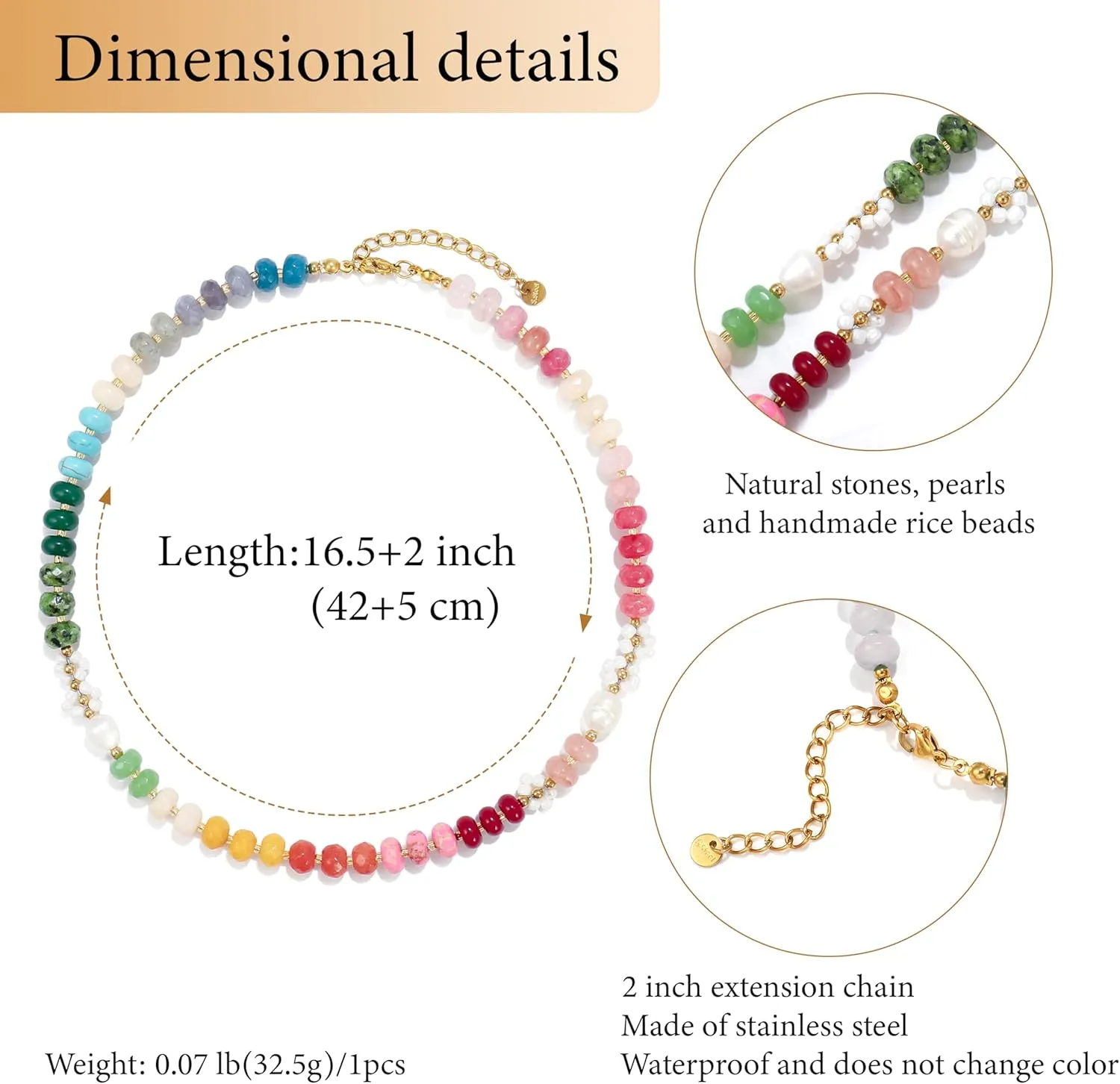 Elegance 11 designs Gemstone Beaded Necklaces For Women Rainbow Natural Stone Boho Waterproof Trendy Necklaces For Women Gift 16.5 inch