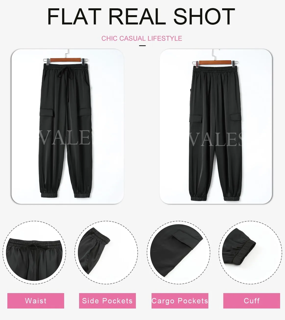 EVALESS Satin Joggers for Women Drawstring Elastic High Waist Straight Leg Cargo Pants Long Lounge Pant Trousers with Pockets