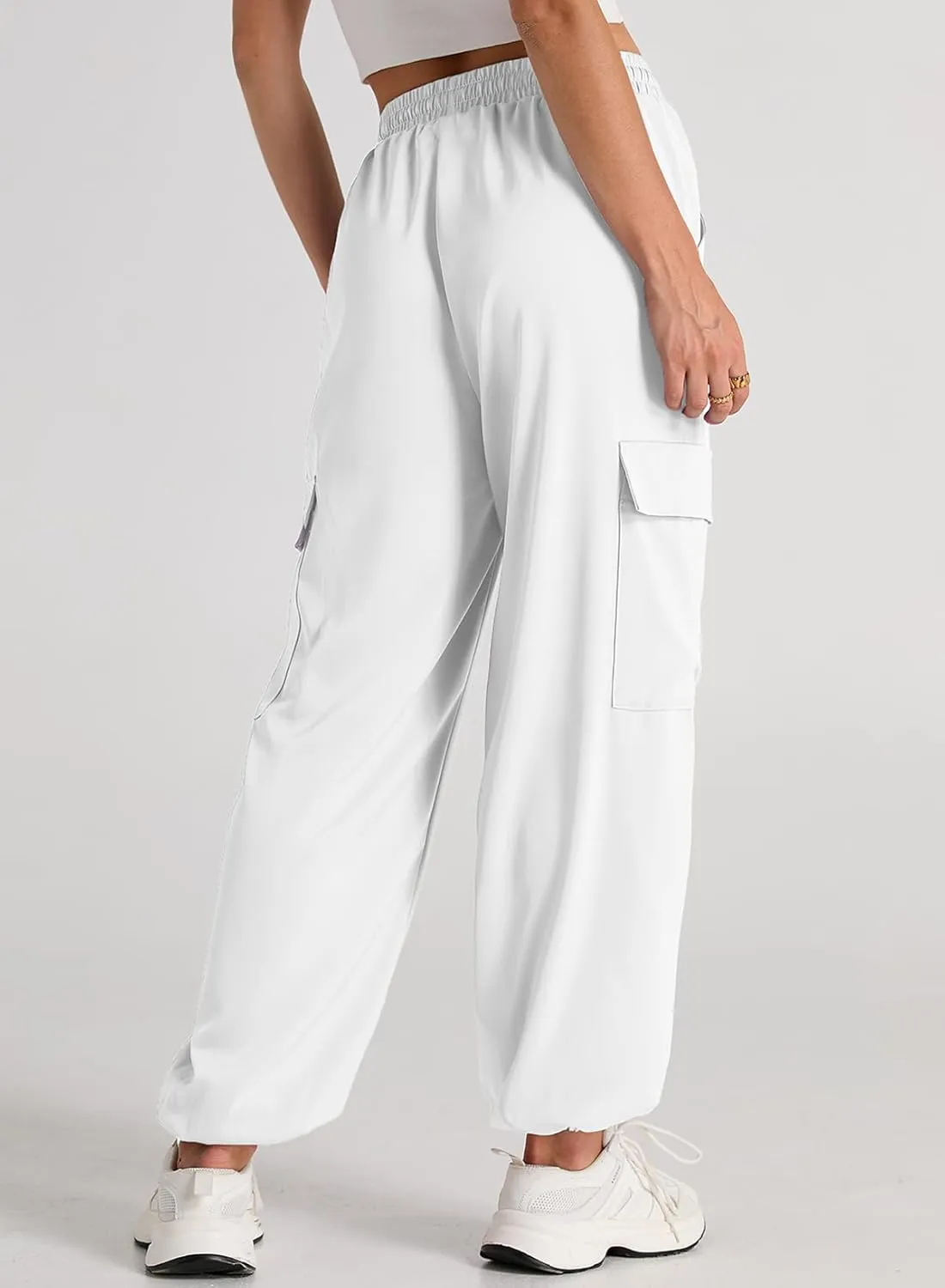 EVALESS Satin Joggers for Women Drawstring Elastic High Waist Straight Leg Cargo Pants Long Lounge Pant Trousers with Pockets