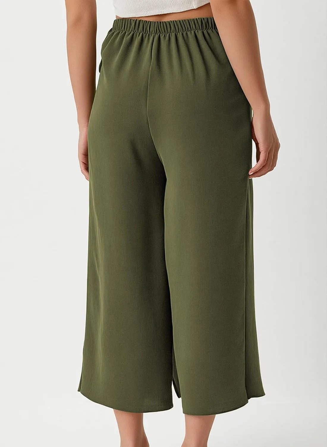 EVALESS Women's Wide Leg Palazzo Pants Work Casual Trousers Summer Elastic High Waisted Cute Side Tie Culottes with Pockets