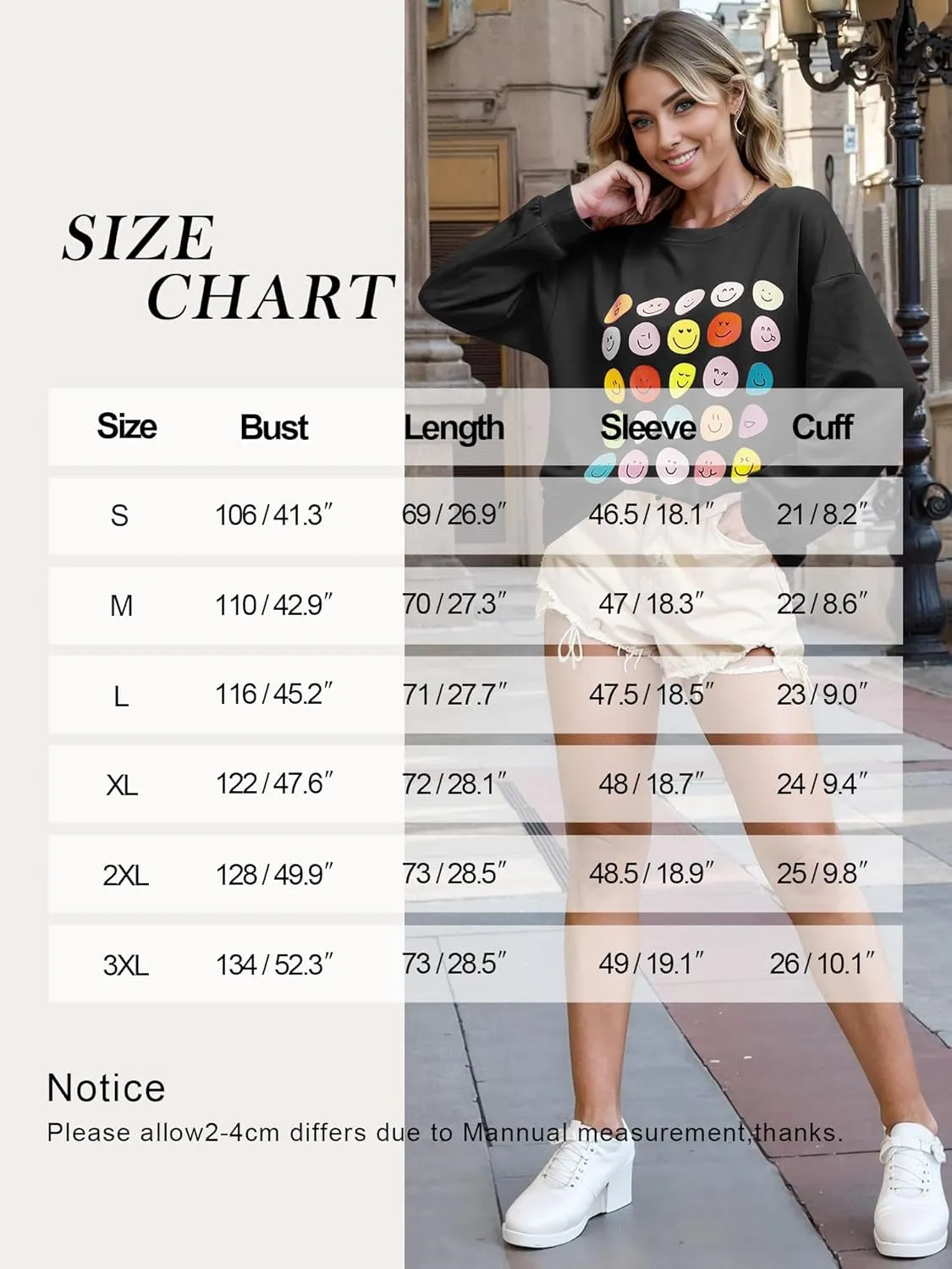 Ezcosplay Women Oversized Preppy Crewneck Ribbed Sweatshirt Happy Face Graphic Cute Y2k Loose Pullover Tops