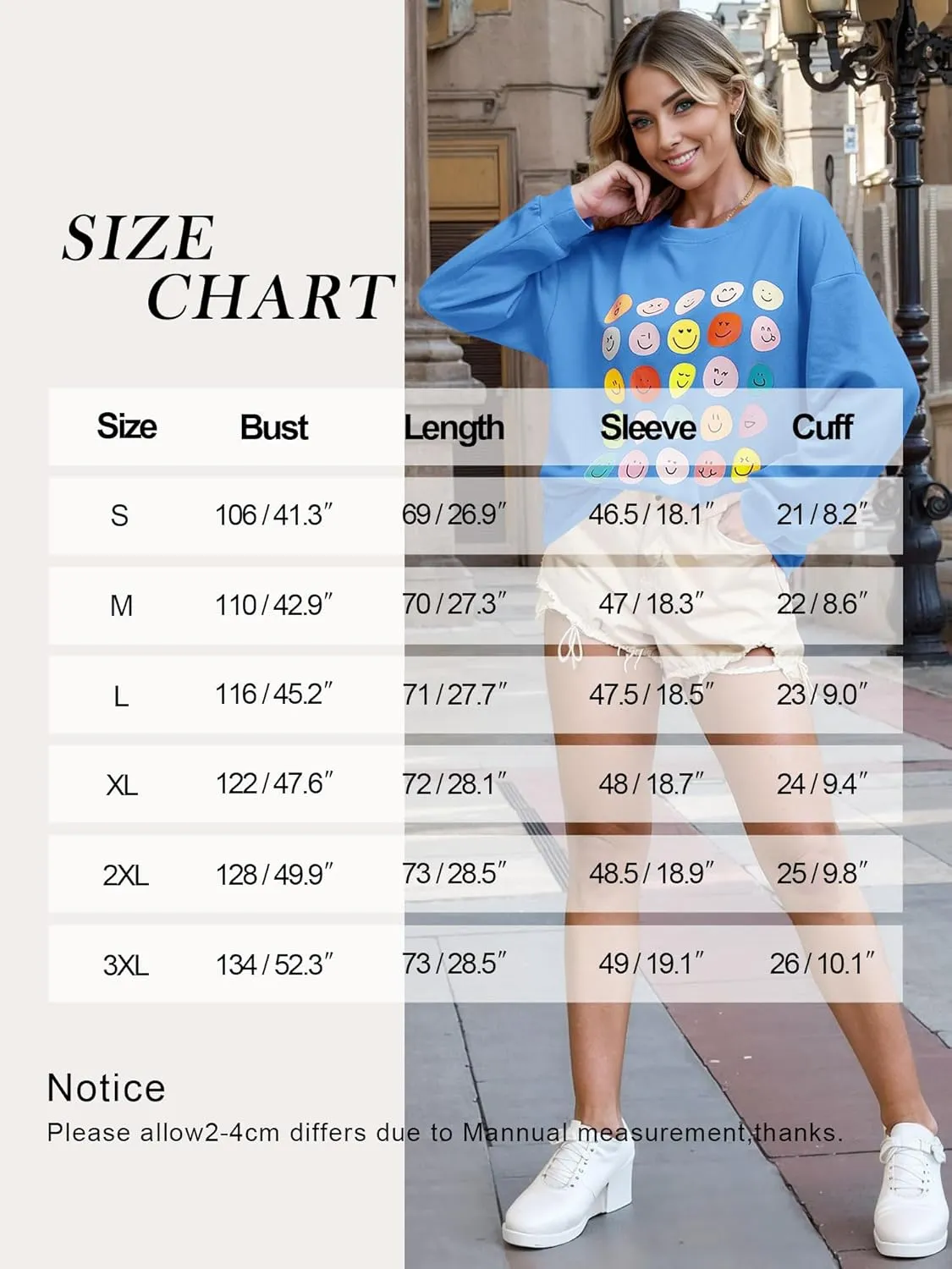 Ezcosplay Women Oversized Preppy Crewneck Ribbed Sweatshirt Happy Face Graphic Cute Y2k Loose Pullover Tops