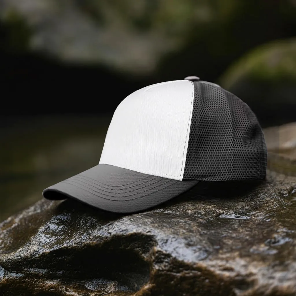 Falari 5-Panel Mesh Baseball Cap, Trucker Hat, Structured Plain Design, Cotton, Adjustable Size