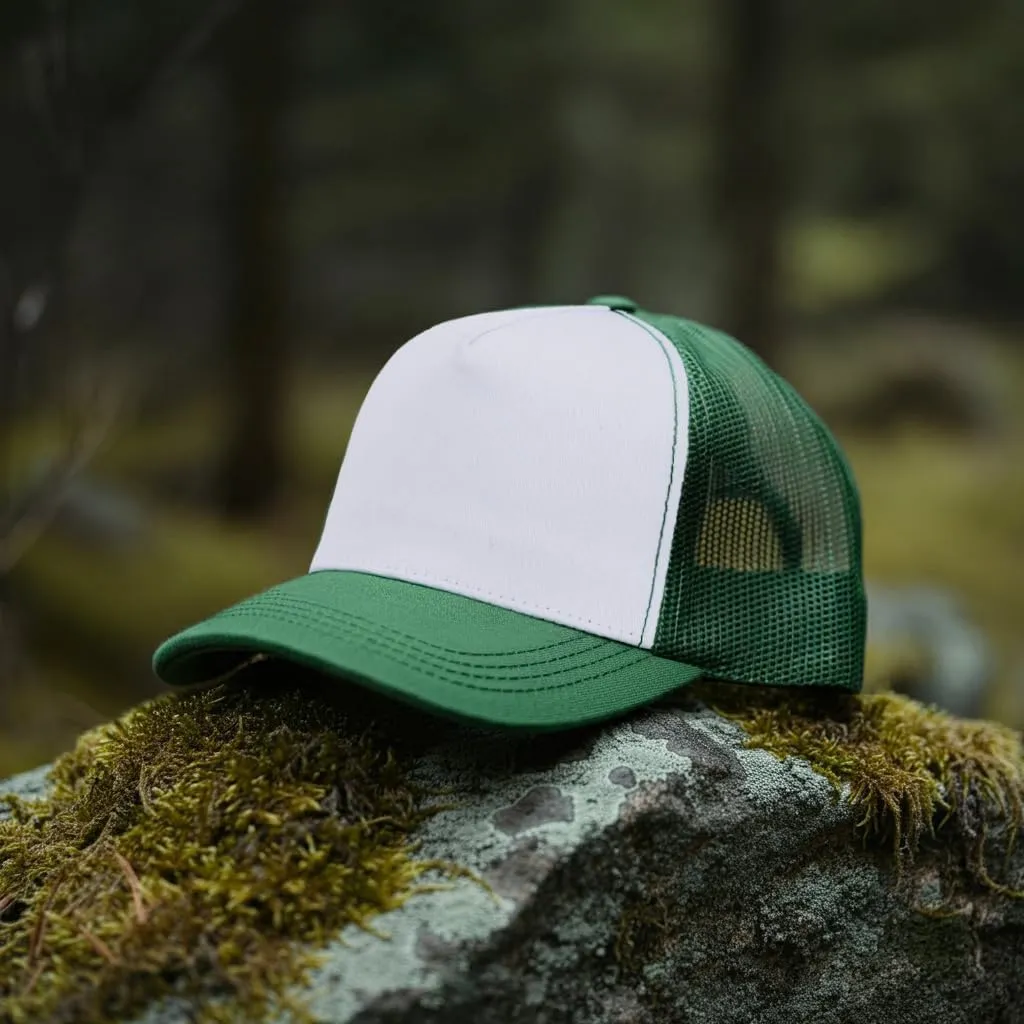 Falari 5-Panel Mesh Baseball Cap, Trucker Hat, Structured Plain Design, Cotton, Adjustable Size