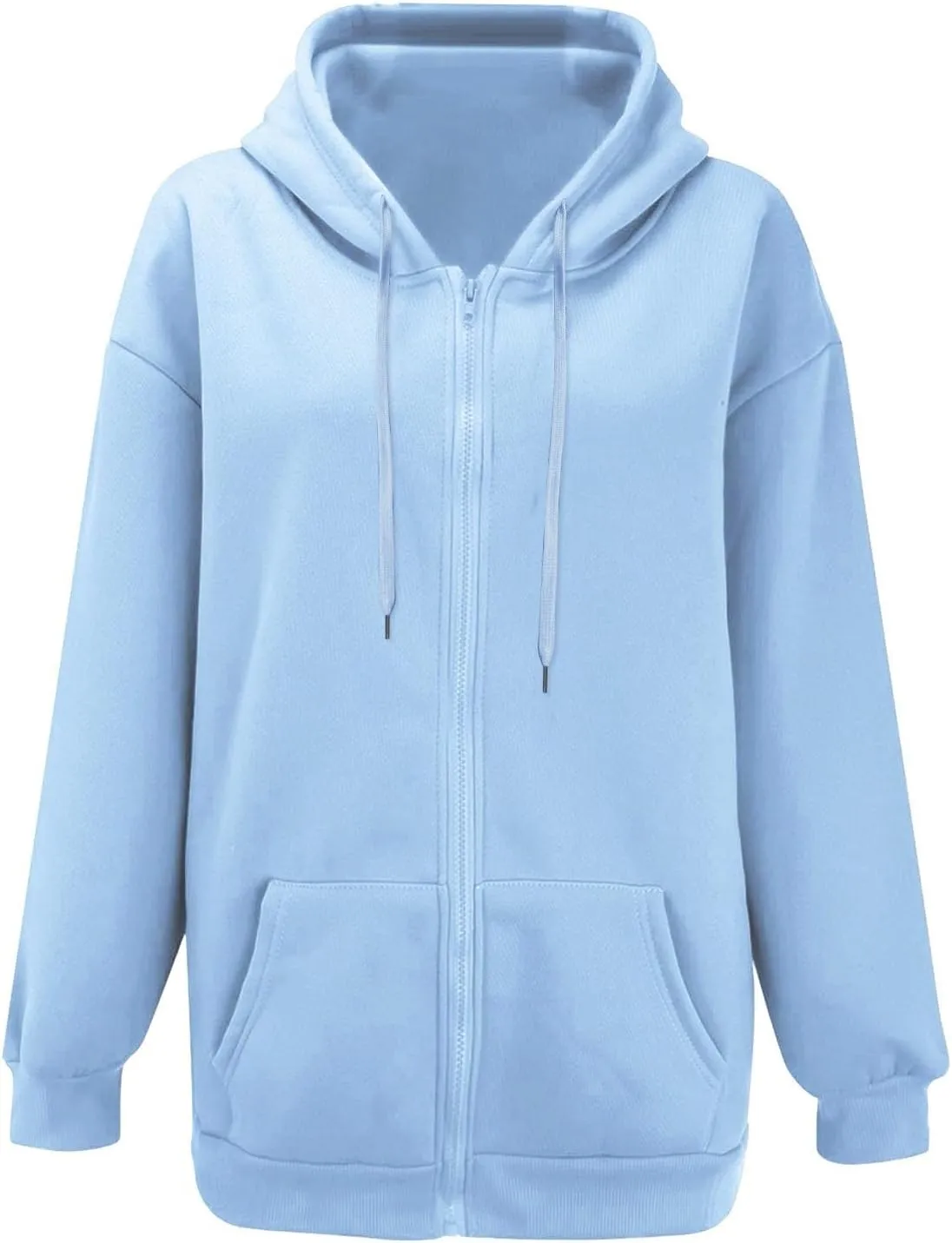 Fall Hoodies Jackets for Women Oversized Preppy Full Zip Up Drawstring Hooded Coats Fashion Solid Color Chunky Hoodie