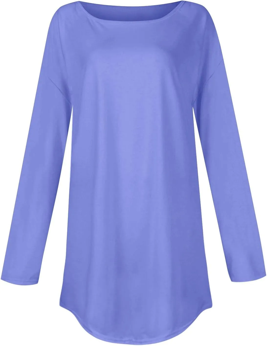 Fall Outfits for Women Solid Long Sleeve Outfits Round Neck Hide Belly Pullover Tops Casual Loose T Shirt