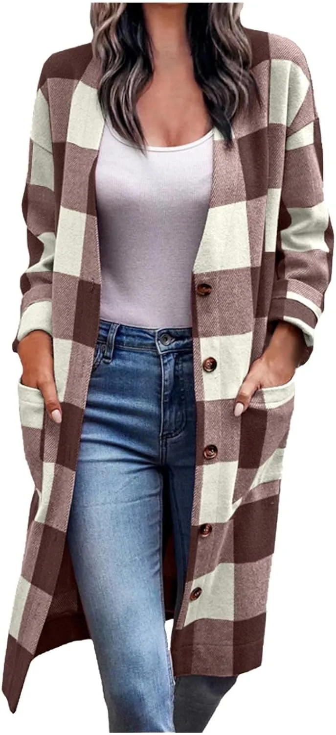 Fall Shacket Jacket 2024 Women Fall Clothes for Women Sweaters Flannels Plaid Shirts Button Down Long Sleeve Shirts