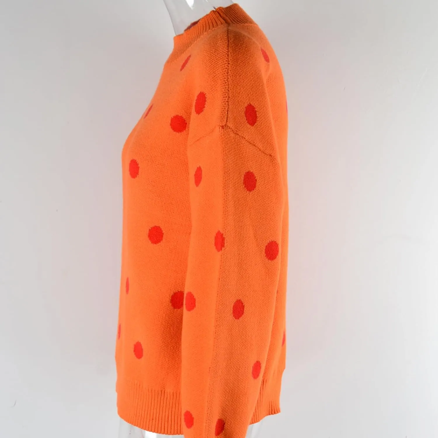 Fall Sweaters Round Neck Polka Dots Cute Winter Pullover Sweaters for Women Trendy Chunky Knit Pullover Jumper Tops