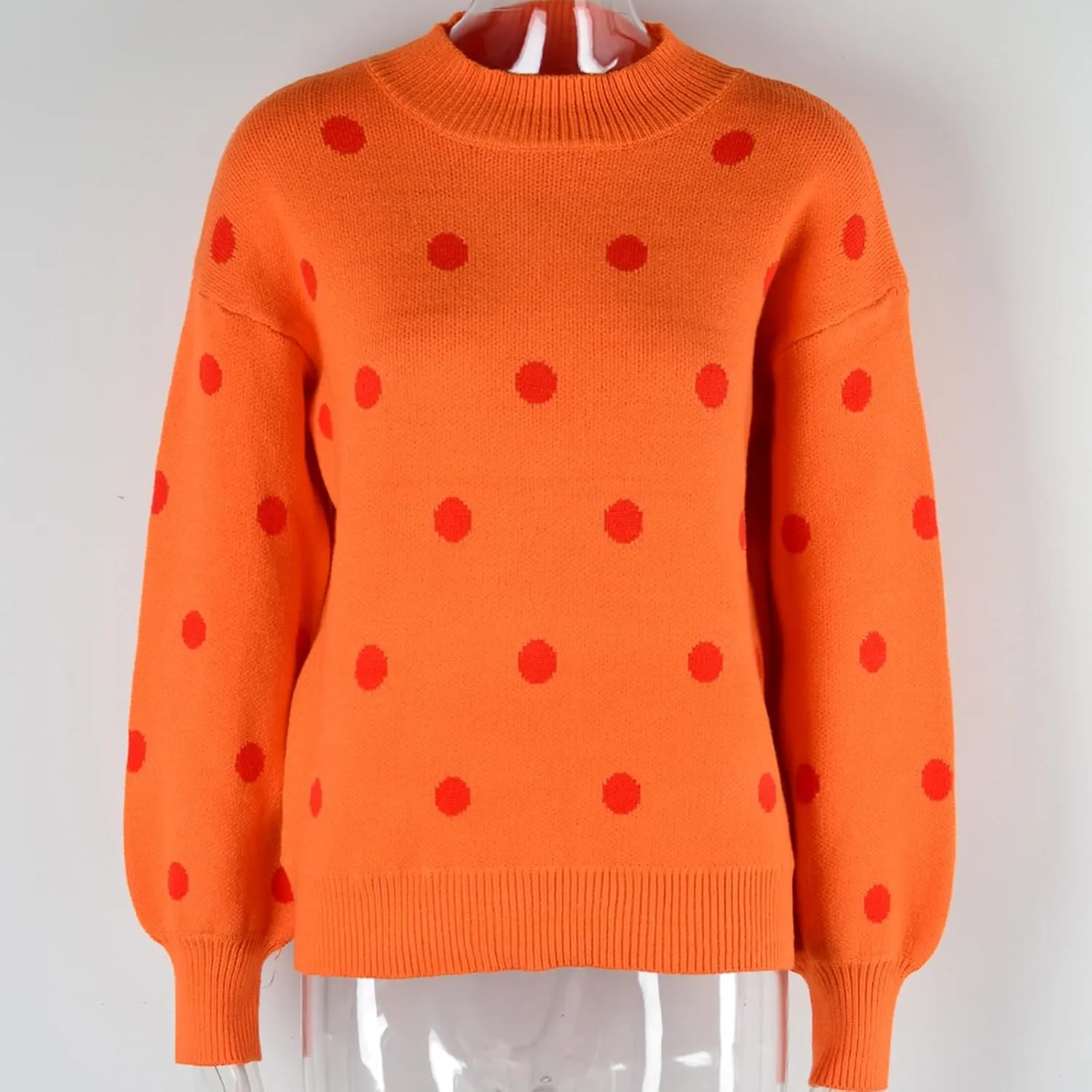 Fall Sweaters Round Neck Polka Dots Cute Winter Pullover Sweaters for Women Trendy Chunky Knit Pullover Jumper Tops
