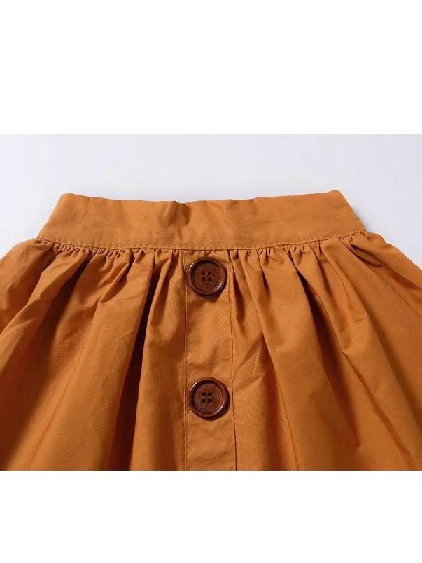 Fashion Baby Girl Buttoned Solid Color A-line Skirt