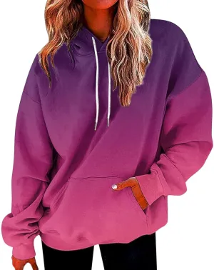 Fashion Ombre Tie Dye Hoodies for Teen Girls, Womens Casual Long Sleeve Hooded Pullover Gradient Baggy Sweatshirts