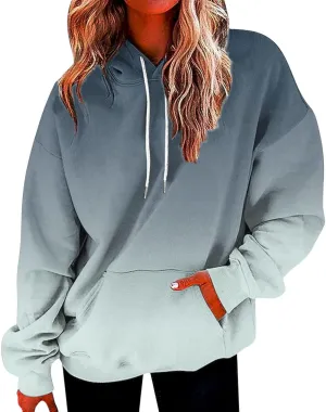 Fashion Ombre Tie Dye Hoodies for Teen Girls, Womens Casual Long Sleeve Hooded Pullover Gradient Baggy Sweatshirts