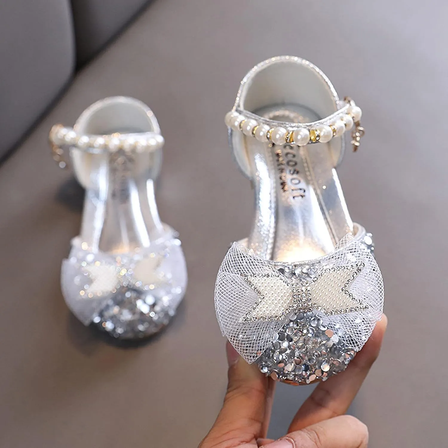 Fashion Spring and Summer Girls Sandals Dress Dance Performance Princess Shoes Sequin Mesh Bow Girls Toddler Sandal (Silver, 3-3.5 Years Toddler)