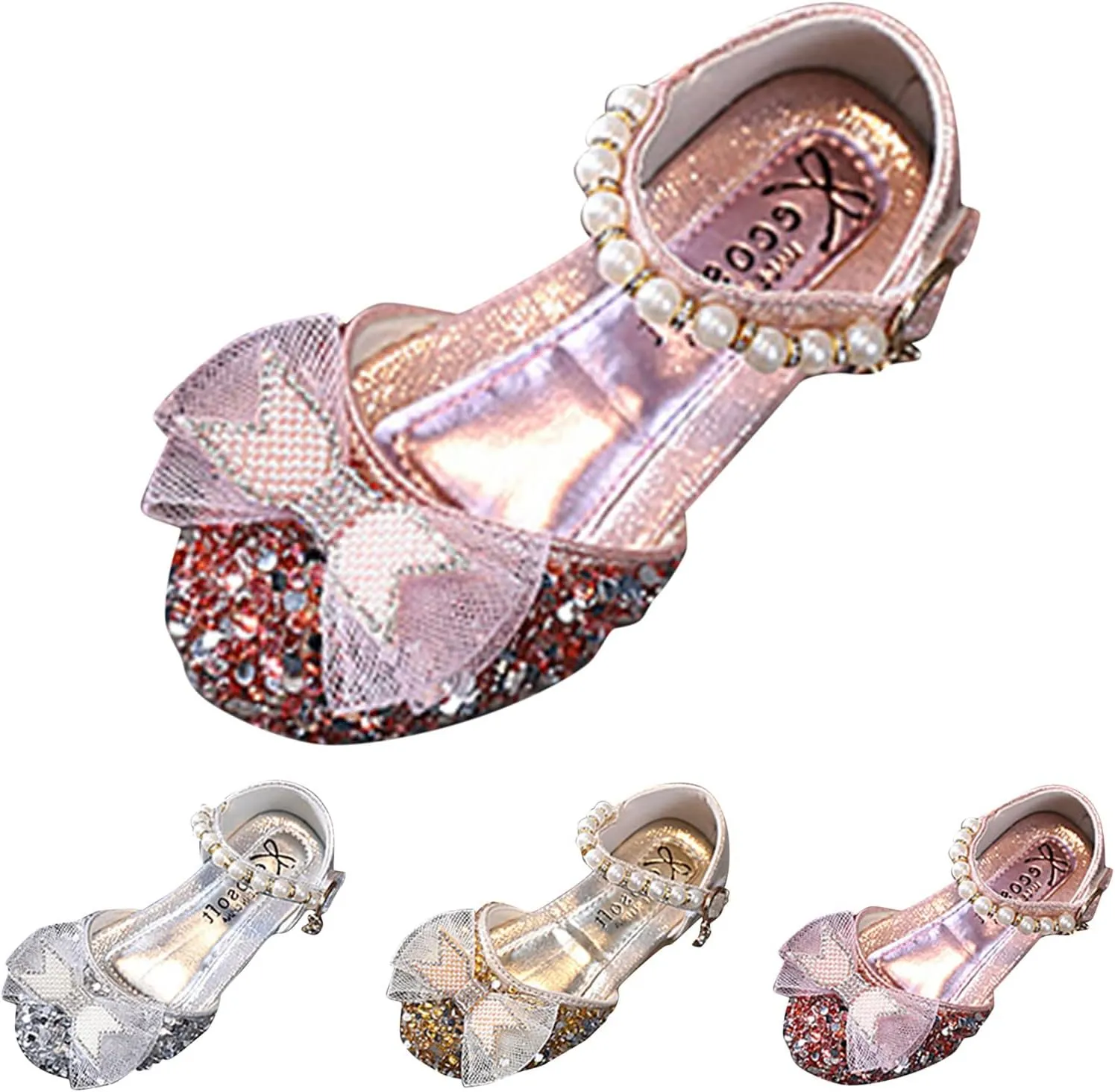 Fashion Spring and Summer Girls Sandals Dress Dance Performance Princess Shoes Sequin Mesh Bow Girls Toddler Sandal (Silver, 3-3.5 Years Toddler)