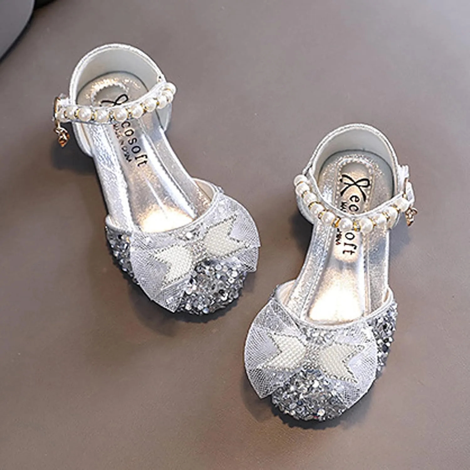 Fashion Spring and Summer Girls Sandals Dress Dance Performance Princess Shoes Sequin Mesh Bow Girls Toddler Sandal (Silver, 3-3.5 Years Toddler)
