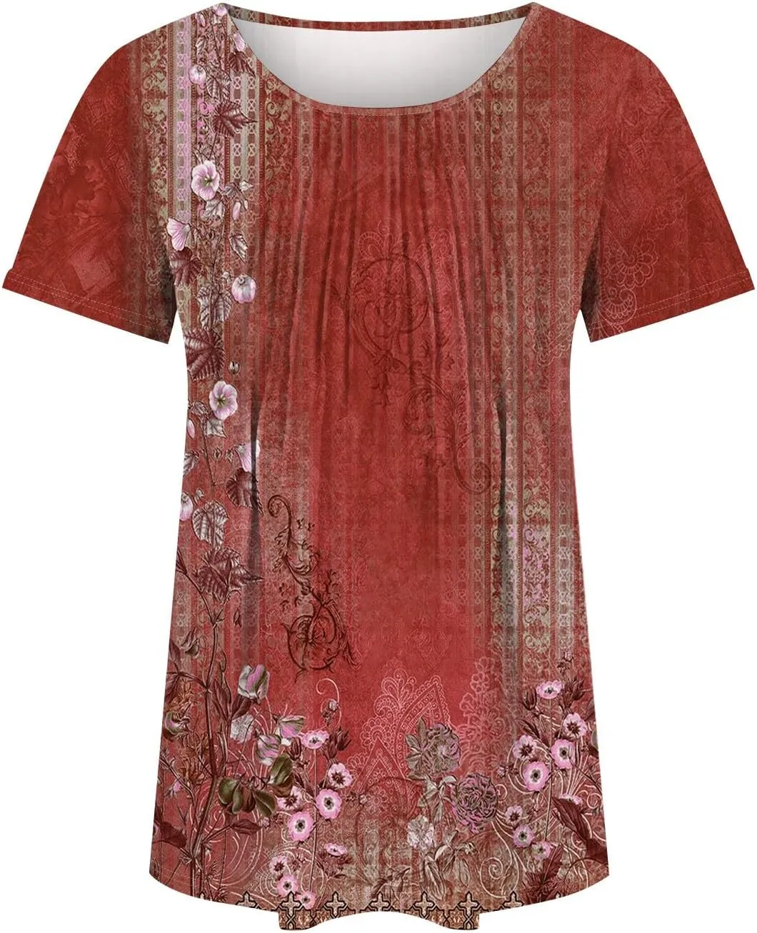 Fashion Womens Tops Dressy Tee Shirts Short Sleeve Pleated Dressy Casual Scoop Neck Summer Tops Blouses