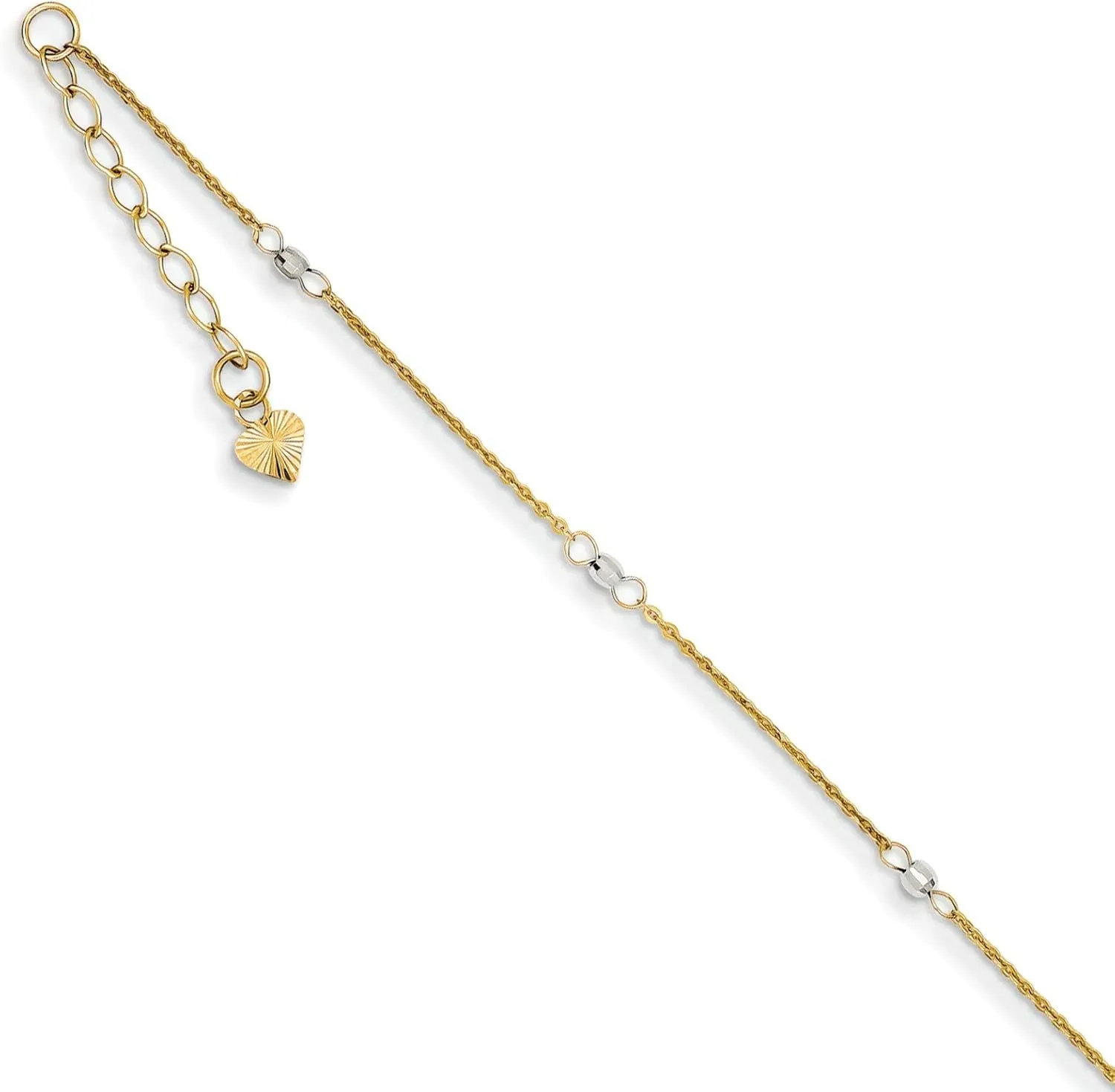 FindingKing 14K Gold Cable Two Tone With Mirror Beads Anklet With 1" Exention Jewelry 9"