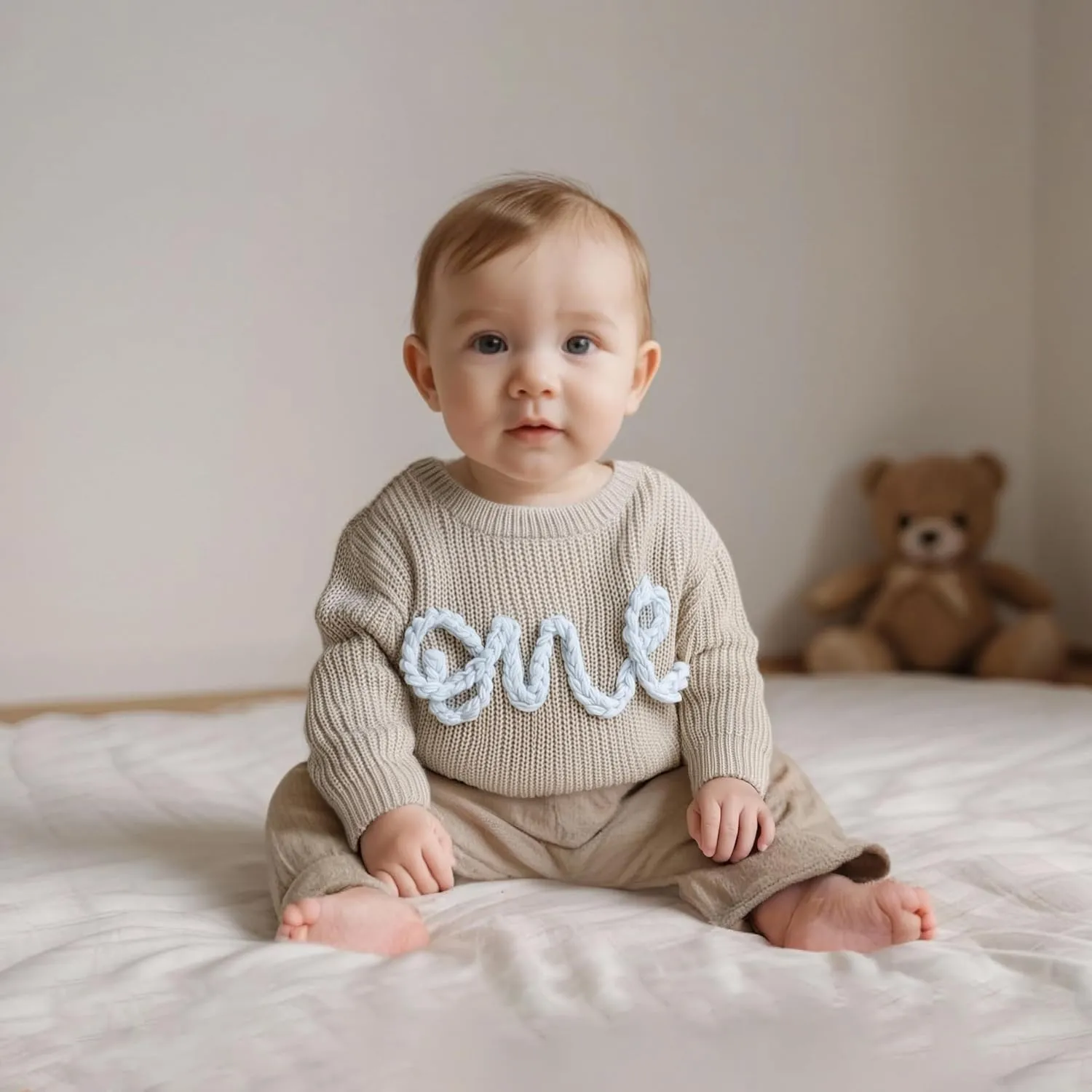 First Birthday Outfit Toddler Baby Boy Girls One Birthday Embroidery One Sweater Top Knit Pullover Sweatshirt Clothes