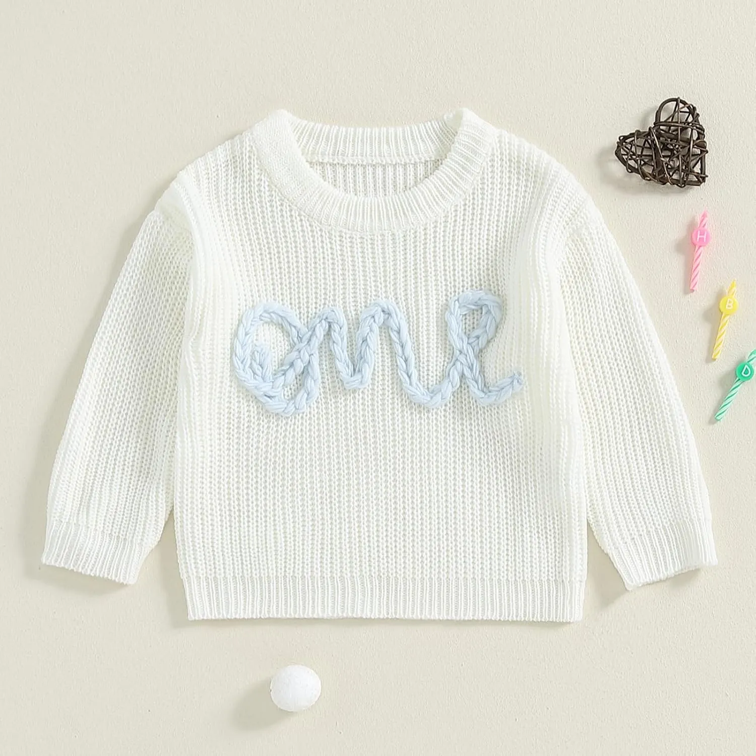 First Birthday Outfit Toddler Baby Boy Girls One Birthday Embroidery One Sweater Top Knit Pullover Sweatshirt Clothes