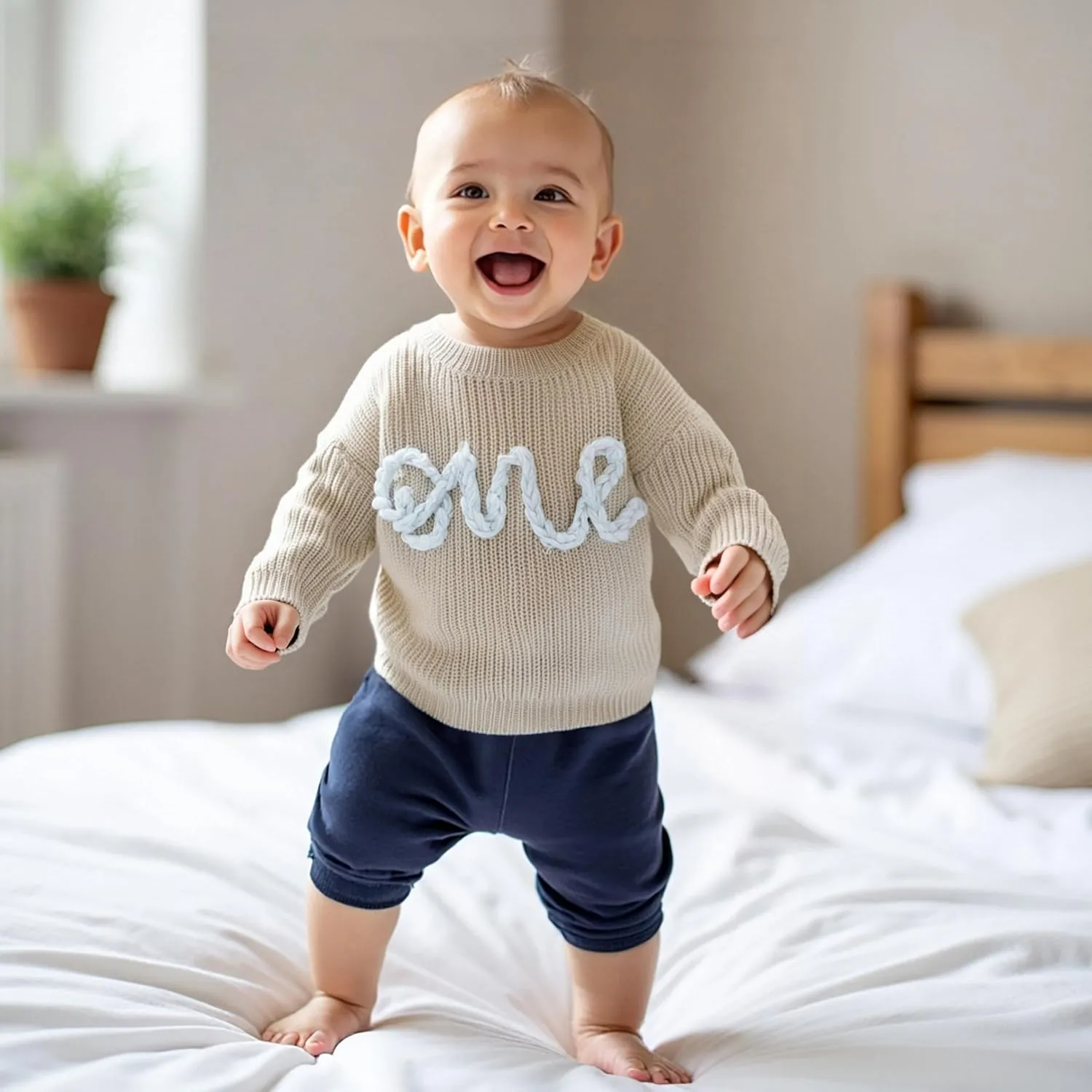 First Birthday Outfit Toddler Baby Boy Girls One Birthday Embroidery One Sweater Top Knit Pullover Sweatshirt Clothes